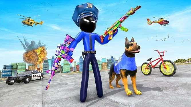 美国警犬追逐黑帮犯罪小轮车火柴人英雄0