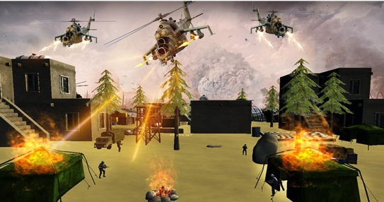 武装直升机射击空袭